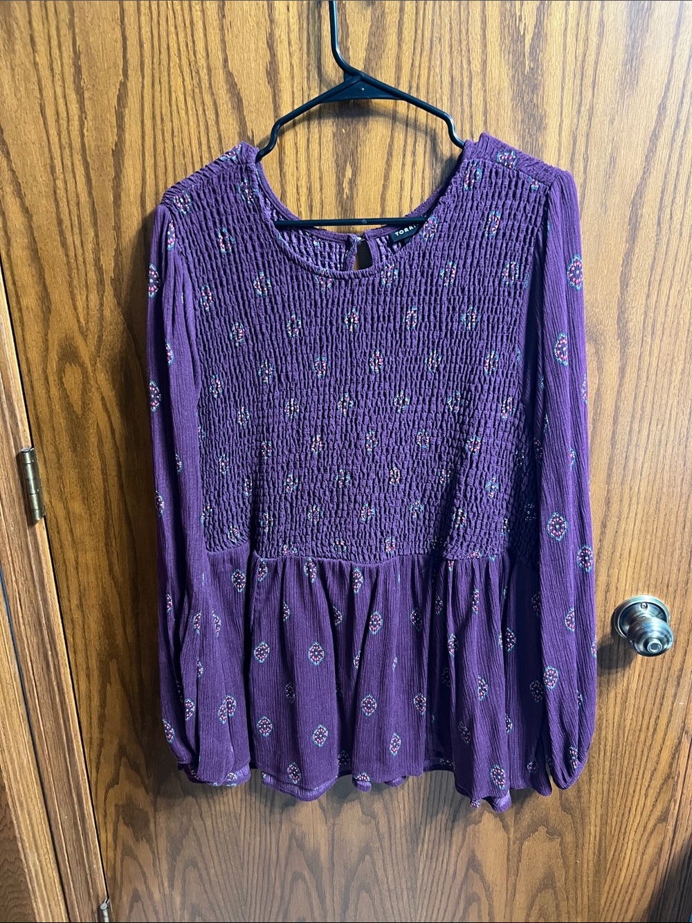 torrid Plum Smocked Peplum Long-Sleeve Tunic
